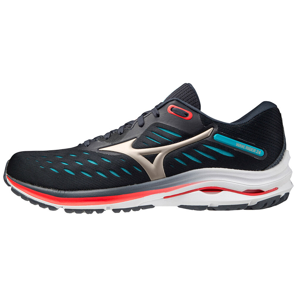 Panske Bezecke Topanky Mizuno Wave Rider 24 Námornícka Modrá/Platina/Modre Vypredaj KFEW31496